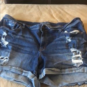 Destructed denim shorts